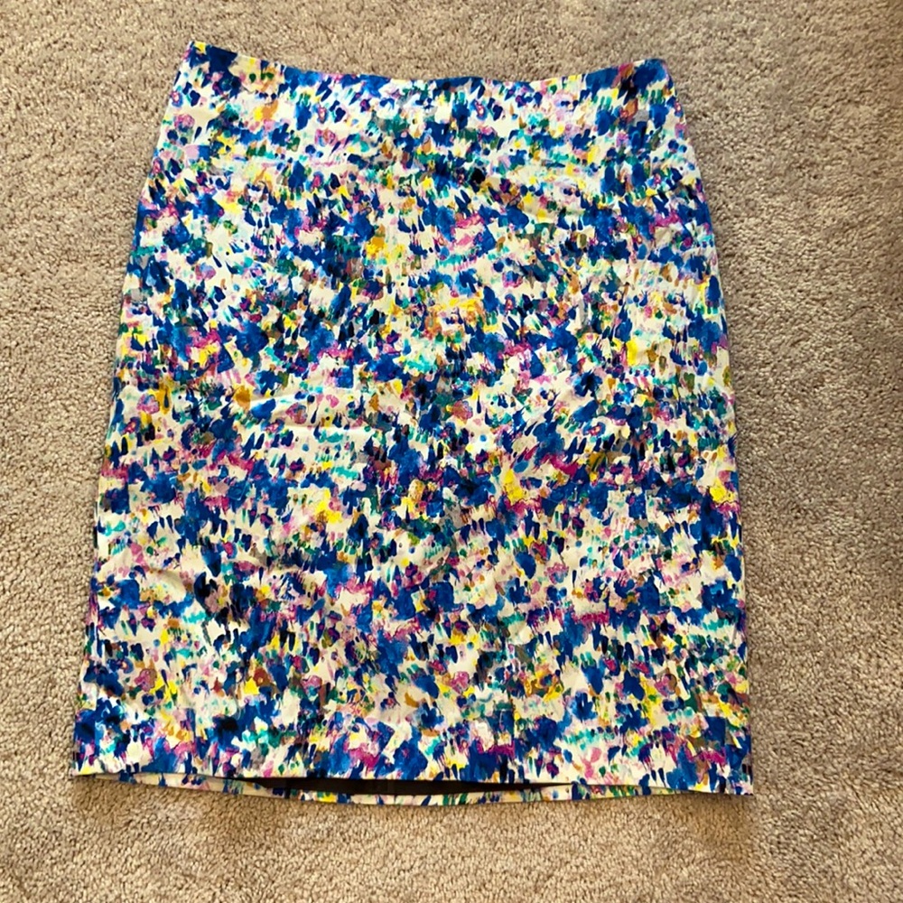 Multicolor pencil skirt with zipper on the back. Size 8 petite